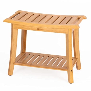 Bamboo Shower Bench Inside Shower Stool with Storage Shelf, Spa Bath Chair for Bathroom, Seat or Org...