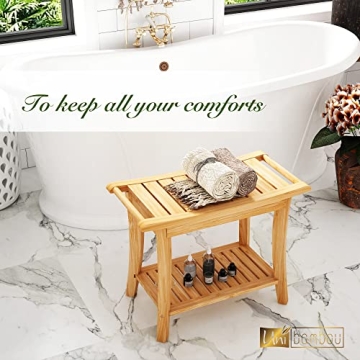 Bamboo Shower Bench with Storage Shelf - Durable and Stylish