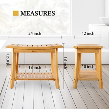 Bamboo Shower Bench with Storage Shelf - Durable and Stylish