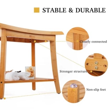Bamboo Shower Bench with Storage Shelf - Durable and Stylish