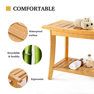 Bamboo Shower Bench with Storage Shelf - Durable and Stylish