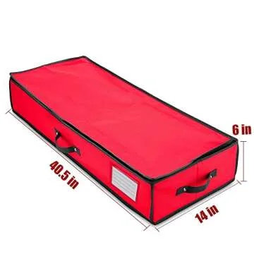 Juegoal Christmas Storage Organizer Red, 40.5 Inch Gift Wrapping Paper Storages, Interior Pockets, 2024 Upgrade Storage Box with Cardboard Inside, Holiday Accessories, Tear Proof Fabric