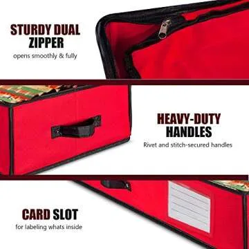 Juegoal Christmas Storage Organizer Red, 40.5 Inch Gift Wrapping Paper Storages, Interior Pockets, 2024 Upgrade Storage Box with Cardboard Inside, Holiday Accessories, Tear Proof Fabric