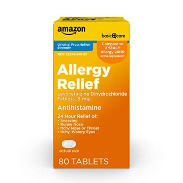Amazon Basic Care 24 Hour Allergy Relief, Levocetirizine Dihydrochloride Tablets, 5 mg, Antihistamin...