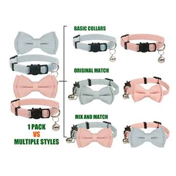 Gyapet Cat Collar Breakaway Bowtie Safety with Bell Adjustbale Kitten Puppy Solid Plaid Color Set A-...