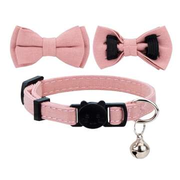Gyapet Cat Collar Breakaway Bowtie Safety with Bell Adjustbale Kitten Puppy Solid Plaid Color Set A-[2pcs] Pink & Blue