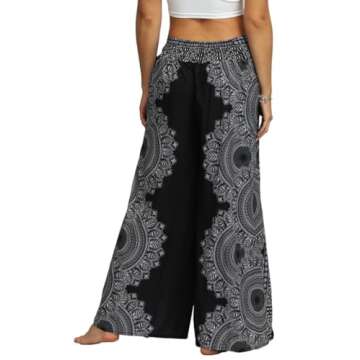 PNKJ Womens Slit Wide Leg Pants-Casual Hippie Bohemian Pilate Beach Boho Baggy Yoga Pants,L/XL Black...