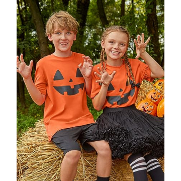 BesserBay Pumpkin Face Halloween Tee for Kids 3-12 Years