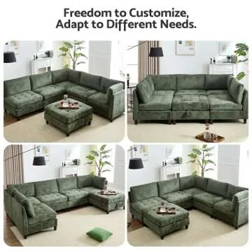 Luxe Oversized Modular Sectional Sofa with Storage Ottoman, Chenille Convertible Sleeper for Every Living Space