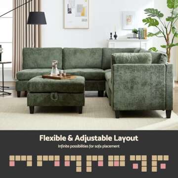 Luxe Oversized Modular Sectional Sofa with Storage Ottoman, Chenille Convertible Sleeper for Every Living Space