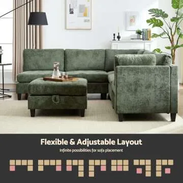 Luxe Oversized Modular Sectional Sofa with Storage Ottoman, Chenille Convertible Sleeper for Every Living Space