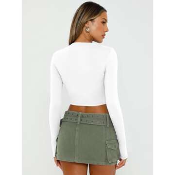 Trendy Queen Womens Long Sleeve Crop Tops Basic Slim Fitted Shirts Casual Fashion 2025 Going Out Y2k Tops Teen Girl Clothes White S
