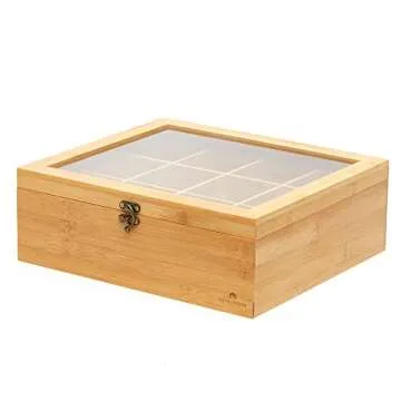 Natural Bamboo Tea Storage Organizer with 12 Compartments