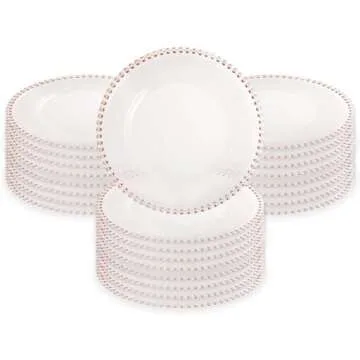 Tiger Chef 12-Inch Clear Round Beaded Glass Charger Plates - Elegant Dining