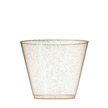 EASERCY 9 Oz Gold Glitter Disposable Plastic Cups 100 Pack