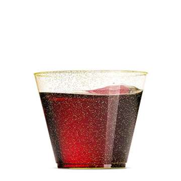 EASERCY 9 Oz Gold Glitter Disposable Plastic Cups 100 Pack