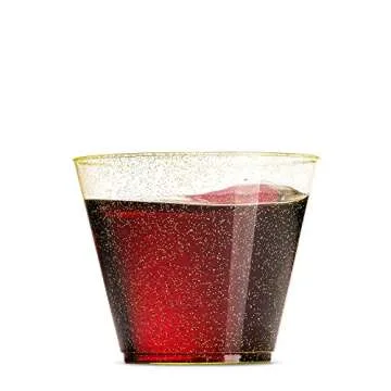 EASERCY 9 Oz Gold Glitter Disposable Plastic Cups 100 Pack