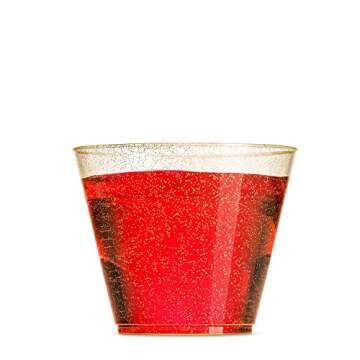 EASERCY 9 Oz Gold Glitter Disposable Plastic Cups 100 Pack