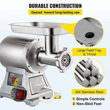 VEVOR Commercial Meat Grinder, 550LB/h 1100W Electric Meat Mincer, ETL Approved Heavy Duty Industrial Meat Mincer Machine