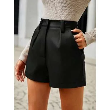 Milumia Women's PU Leather High Waisted Pleated Wide Leg Dressy Shorts with Pocket Solid Black Medium