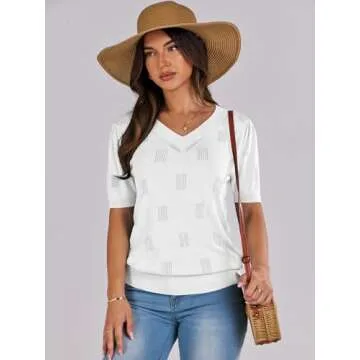 ANRABESS Summer Tops for Women Short Sleeve V Neck Sweaters Dressy Casual Blouses Lightweight Thin K...