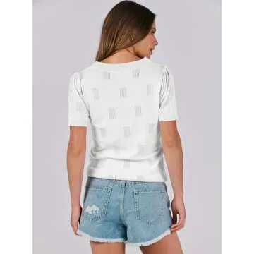 ANRABESS Summer Tops for Women Short Sleeve V Neck Sweaters Dressy Casual Blouses Lightweight Thin Knit Fashion Shirts White X-Large