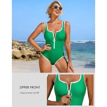 Charmo Zipper Sporty One Piece Bathing Suit for Women