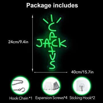 Jesalah Cactus Jack Neon Sign Green Words Neon Light Sign Wall Art Neon Light For Rap Talking West Coast Light Up Hanging Sign For bedroom Home Bar Pub Party Decor USB Sign