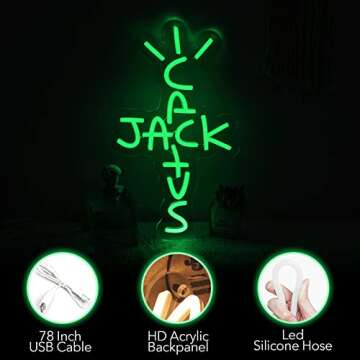 Jesalah Cactus Jack Neon Sign Green Words Neon Light Sign Wall Art Neon Light For Rap Talking West Coast Light Up Hanging Sign For bedroom Home Bar Pub Party Decor USB Sign