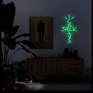 Jesalah Cactus Jack Neon Sign Green Words Neon Light Sign Wall Art Neon Light For Rap Talking West Coast Light Up Hanging Sign For bedroom Home Bar Pub Party Decor USB Sign