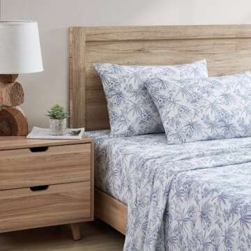Tommy Bahama - King Sheets, Cotton Percale Bedding Set, Crisp & Cool, Stylish Home Decor (Pen and Ink Palm Blue, King)(USHSA01035855)