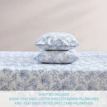 Tommy Bahama - King Sheets, Cotton Percale Bedding Set, Crisp & Cool, Stylish Home Decor (Pen and Ink Palm Blue, King)(USHSA01035855)