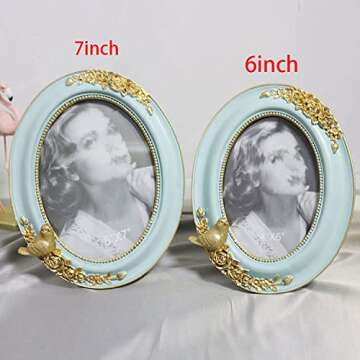 Oval Resin Picture Frame, Gold Bird Rose Pattern Photo Frame for Home Office Decor, Elegant Light Luxury Picture Frames