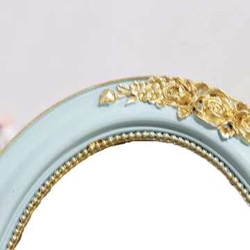 Oval Resin Picture Frame, Gold Bird Rose Pattern Photo Frame for Home Office Decor, Elegant Light Luxury Picture Frames