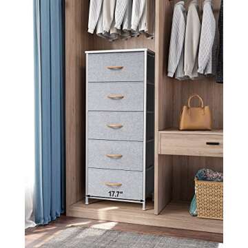 Crestlive Products Vertical Dresser Storage Tower - Sturdy Steel Frame, Wood Top, Easy Pull Fabric B...