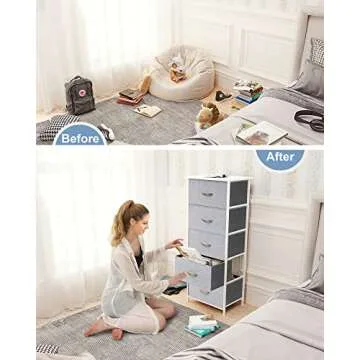 Crestlive Products Vertical Dresser Storage Tower - Sturdy Steel Frame, Wood Top, Easy Pull Fabric Bins - Organizer Unit for Bedroom, Hallway, Entryway, Closets - 5 Drawers(Light Gray)