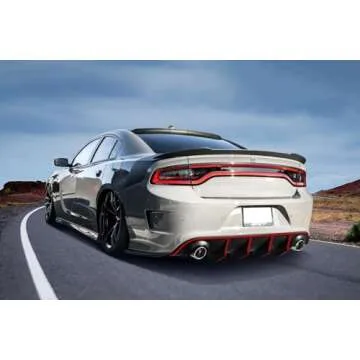 Rear Diffuser Compatible with 2015-2023 Dodge Charger, Matte Black Rear Lip Bumper Valance Diffuser by IKON MOTORSPORTS, 2016 2017 2018 2019