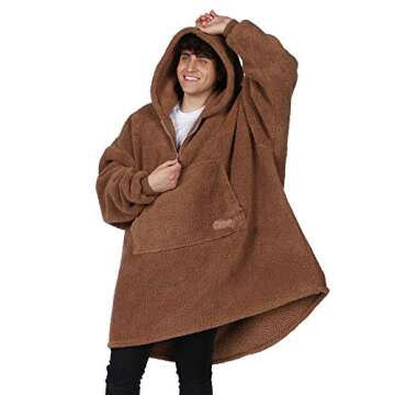 THE COMFY Teddy Bear Quarter-Zip | Sherpa Wearable Blanket with Quarter Length Zipper, Oversized Des...