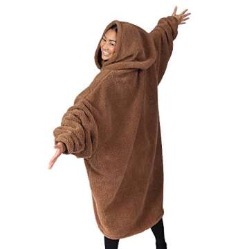 THE COMFY Teddy Bear Quarter-Zip | Sherpa Wearable Blanket with Quarter Length Zipper, Oversized Design with Hood and Pocket, From Shark Tank, for Women & Men, Warm and Cozy Gifts