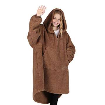 THE COMFY Teddy Bear Quarter-Zip | Sherpa Wearable Blanket with Quarter Length Zipper, Oversized Design with Hood and Pocket, From Shark Tank, for Women & Men, Warm and Cozy Gifts