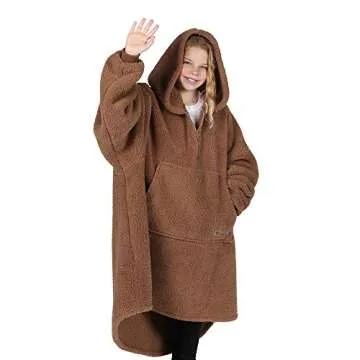 THE COMFY Teddy Bear Quarter-Zip | Sherpa Wearable Blanket with Quarter Length Zipper, Oversized Design with Hood and Pocket, From Shark Tank, for Women & Men, Warm and Cozy Gifts