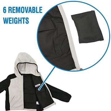 ZooVaa Kids Compression Sensory Jacket w/Hood | Boys Weighted Jacket with Soft Microfiber Fleece Sweater for Children – Removable Weights (Medium)