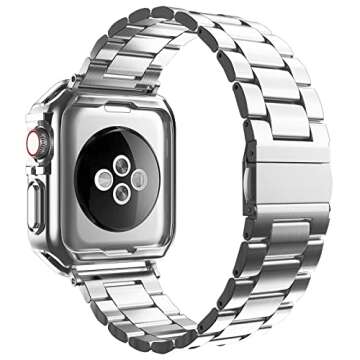 Compatible with Apple Watch Band and Case, Stainless Steel Metal Chain with TPU Cover, Smart-Watch L...