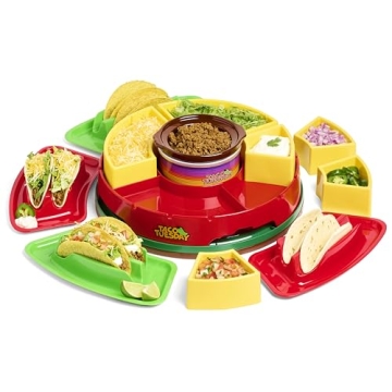 Nostalgia Taco Tuesday Heated Lazy Susan Taco Bar Serving Set - 20 Oz. Red