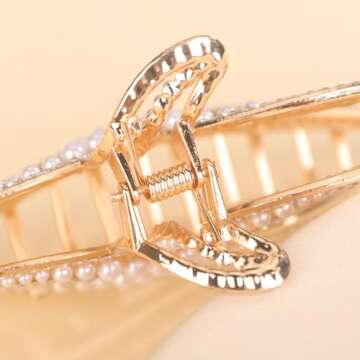 Jumwrit Big Metal Boho Starfish Jaw Clip with Shiny Rhinestone and Imitation Pearl Hair Barrette - Strong Hold Hair Clamp, Fashion Hair Styling Accessories for Women Girls (Gold)