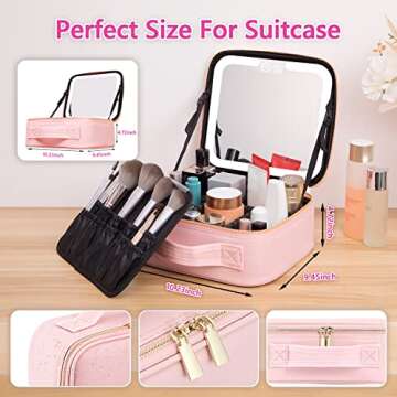 VANMRIOR Travel Makeup Bag with LED Lighted Make up Case with Mirror 3 Color Setting Cosmetic Makeup...