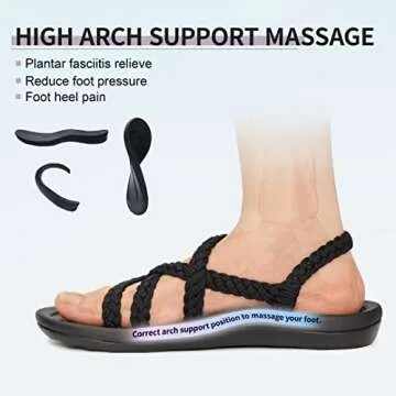 MEGNYA Comfortable Summer Hiking Sandals for Ladies, Arch Support Rubber Sole Slide Sandals for walking, Lightweigh Warerproof Beach Sandals for Pool Water Travel Black Size 8