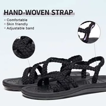 MEGNYA Comfortable Summer Hiking Sandals for Ladies, Arch Support Rubber Sole Slide Sandals for walking, Lightweigh Warerproof Beach Sandals for Pool Water Travel Black Size 8