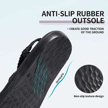 MEGNYA Comfortable Summer Hiking Sandals for Ladies, Arch Support Rubber Sole Slide Sandals for walking, Lightweigh Warerproof Beach Sandals for Pool Water Travel Black Size 8