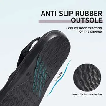 MEGNYA Comfortable Summer Hiking Sandals for Ladies, Arch Support Rubber Sole Slide Sandals for walking, Lightweigh Warerproof Beach Sandals for Pool Water Travel Black Size 8